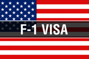 f1 visa on a usa flag background
