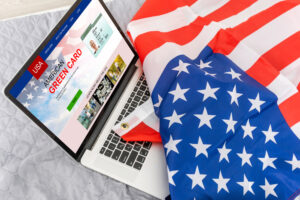 laptop with permanent resident card of USA website